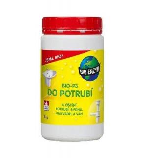 BIO-P3 do potrubí 1000g (Biologický přípravek určený ke zprůchodnění ucpaného a pomalu odtékajícího potrubí v sifonech, vanách, umyvadlech, výlevkách a odpadních systémech.)