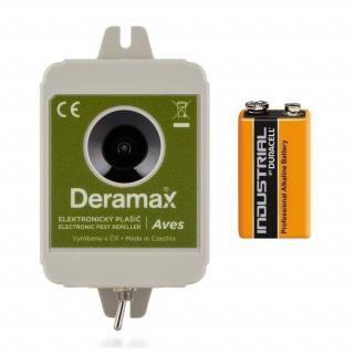 Deramax Aves - Ultrazvukový odpuzovač ptáků s baterií (Deramax Aves - Ultrazvukový odpuzovač ptáků s alkalickou baterií. Účinná vzdálenost: do 14 metrů. Účinná plocha: do 90 m².)