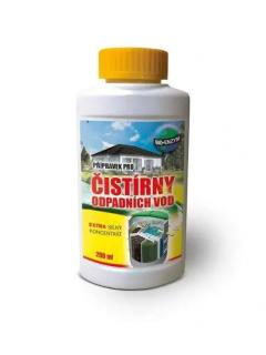 Koncentrát pro domovní čistírny odpadních vod 200 ml. (Tento silně koncentrovaný přípravek je určen pro nouzové použití v domovních čistírnách odpadních vod a k úpravě nebo znovuobnovení správného chodu po devastaci bakteriálních kultur.)