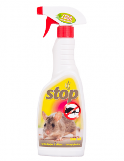 STOP MYŠÍM - pachový odpuzovač hlodavců 500 ml. (STOP myším je přírodní přípravek vhodný pro použití jak interiéru, tak v exteriéru.  Účinkuje jako neviditelný plot v místech, kde je přítomnost hlodavců nežádoucí.  Působí jako pachový ohradník a udržuje)