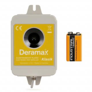 Voděodolný Deramax Klasik - Ultrazvukový plašič kun a hlodavců s baterií 9V (Nový model - Voděodolný Deramax Klasik s alkalickou baterií - Ultrazvukový plašič kun a hlodavců. Dosah 300 m2.)