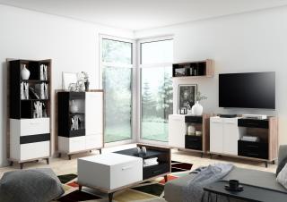 Obývací stěna Box 4  Dekor lamina dub artisan/bílá/černá