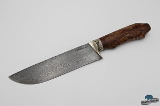 Lovecký nůž z damascenské oceli Pčak - karelská bříza