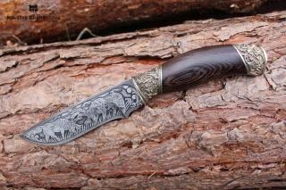 Lovecký nůž z oceli R12 - VLK s gravírováním