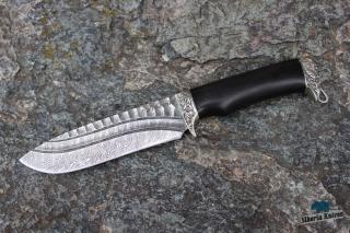 Ručně kovaný lovecký nůž z damascenské oceli Narval
