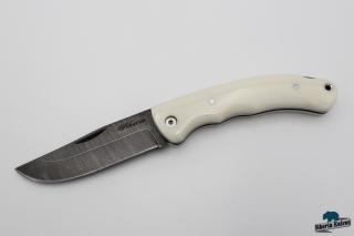 Zavírací ručně kovaný nůž z damašku White bear