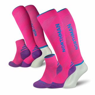 Compress Elite 3-Pack  Růžová Kompresní Podkolenka, Návlek a Kotníková Ponožka (sada) Velikost: 42-47
