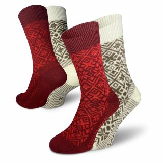 Fauske Merino 2-Pack  Vánoční Společenské Merino Ponožky (sada) Barva: Červená, Velikost: 36-38