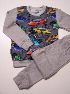Dětské pyžamo barevná auta na šedém podkladu kombinace s šedou (Dětské pyžamo barevná auta na šedém podkladu kombinace s šedou)