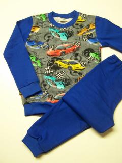 Dětské pyžamo barevná auta na šedém podkladu kombinace se modrou (Dětské pyžamo barevná auta na šedém podkladu kombinace se modrou)