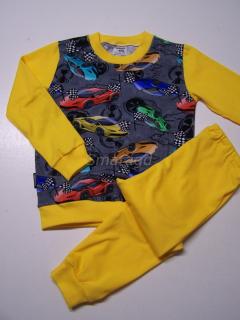 Dětské pyžamo barevná auta na šedém podkladu kombinace se žlutou (Dětské pyžamo barevná auta na šedém podkladu kombinace se žlutou)