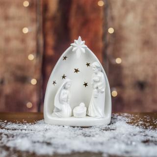 Porcelánová svatá rodina - betlém s LED světýlky