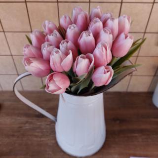 Umělý tulipán - růžový s bílou špičkou
