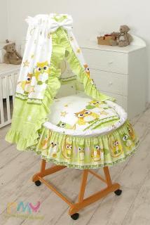 Amy Proutěný košík pro miminko s kompletním vybavením Zelené sovy