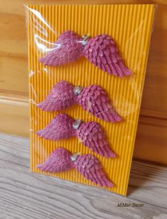 Andělská křídla na kartě - 4 kusy růžovo/fialové
