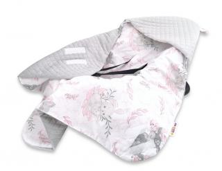Baby Nellys Oteplená zavinovací deka s kapucí Velvet, 90 x 90cm, LULU natural, růžová/šedá