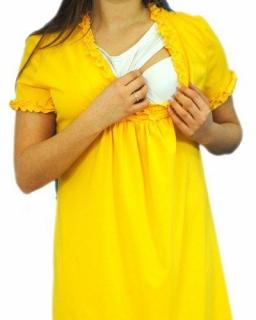 Be MaaMaa Těhotenská, kojící noční košile s volánkem - žlutá