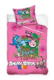 CARBOTEX Povlečení Angry Birds Rio růžová, 140x200cm, 70x80 cm