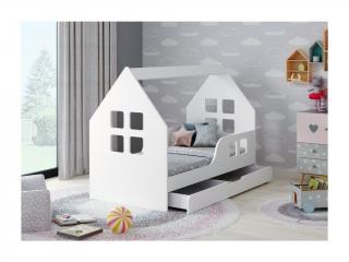 Dětská postel domeček - OKNA 1 s matrací ZDARMA - BÍLÁ 160x80cm