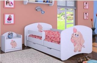 Dětská postel Kevin vzor 50 růžový sloník s šuplíkem