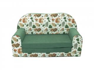 Dětská rozkládací gauč zelený - Lesní zvířátka