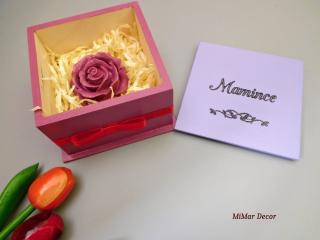 Dřevěná krabička malá dárková s růží