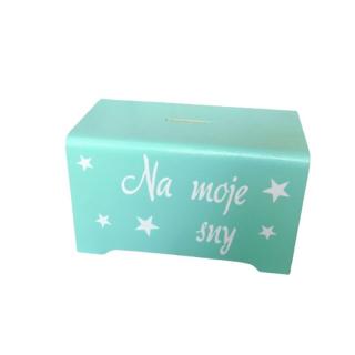 Dřevěná pokladnička Na moje sny mintová