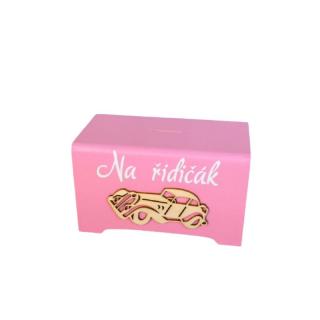 Dřevěná pokladnička Na řidičák - růžová