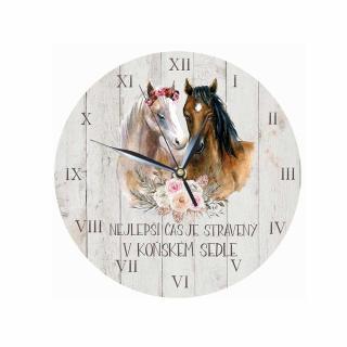 Dřevěné hodiny 24 cm pro milovníky koní