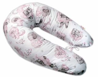 Kojící bavlněný polštář - relaxační poduška Baby Nellys, Zvířátka na mráčku, růžový