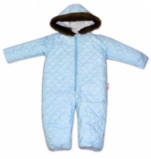Kombinéza s kapucí a kožíškem Baby Nellys ®prošívaná, bez šlapek - sv. modrá, vel.98