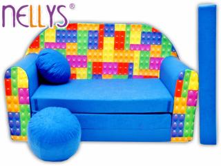 Rozkládací dětská pohovka Nellys ® 65R - Kostičky v modré