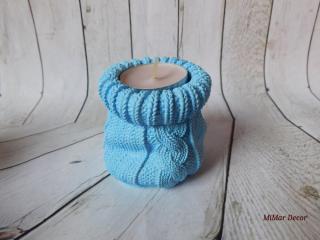 Svícen pletený pytlík - světle modrý