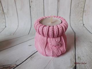 Svícen pletený pytlík - světle růžový
