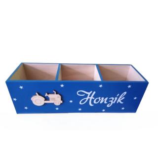 Velký pastelkovník se jménem a traktorem - modrý