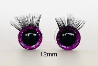 Bezpečnostní oči s řasami fialové 12mm, 2ks (2ks, 12mm)