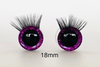 Bezpečnostní oči s řasami fialové 18mm, 2ks (2ks, 18mm)