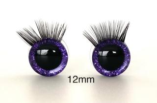 Bezpečnostní oči s řasami fialové tmavé 12mm, 2ks (2ks, 12mm)