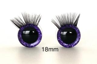 Bezpečnostní oči s řasami fialové tmavé 18mm, 2ks (2ks, 18mm)