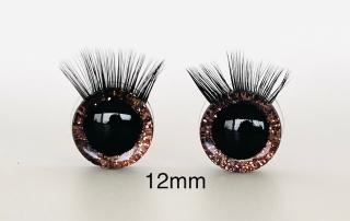 Bezpečnostní oči s řasami hnědé 12mm, 2ks (2ks, 12mm)