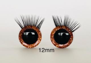 Bezpečnostní oči s řasami oranžové 12mm, 2ks (2ks, 12mm)