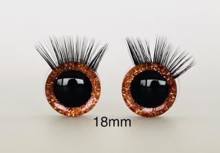 Bezpečnostní oči s řasami oranžové 18mm, 2ks (2ks, 18mm)