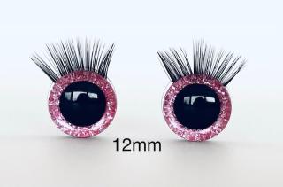Bezpečnostní oči s řasami růžové 12mm, 2ks (2ks, 12mm)