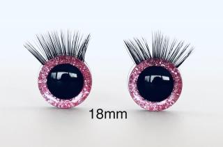 Bezpečnostní oči s řasami růžové 18mm, 2ks (2ks, 18mm)