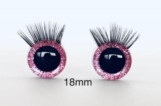 Bezpečnostní oči s řasami růžové tmavé 18mm, 2ks (2ks, 18mm)