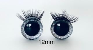 Bezpečnostní oči s řasami stříbrné 12mm, 2ks (2ks, 12mm)