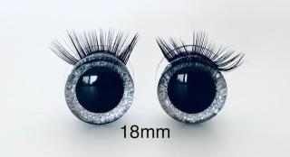 Bezpečnostní oči s řasami stříbrné 18mm, 2ks (2ks, 18mm)