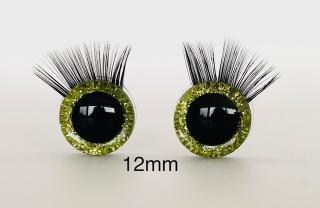 Bezpečnostní oči s řasami světle zelené 12mm, 2ks (2ks, 12mm)