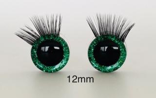 Bezpečnostní oči s řasami zelené 12mm, 2ks (2ks, 12mm)