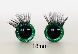 Bezpečnostní oči s řasami zelené 18mm, 2ks (2ks, 18mm)